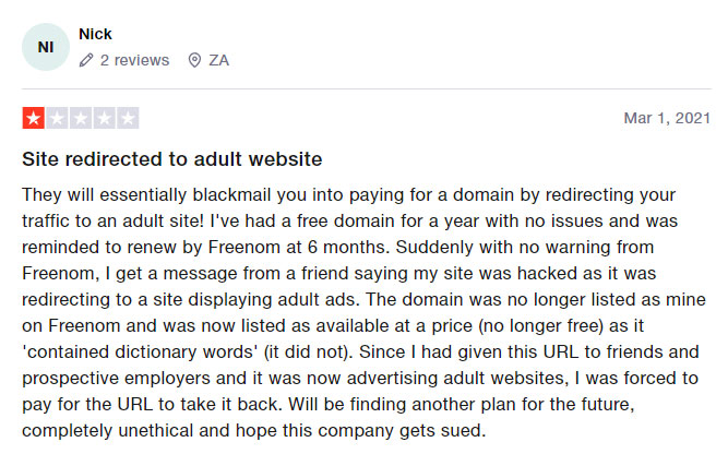 freenom trustpilot redirects to adult site
