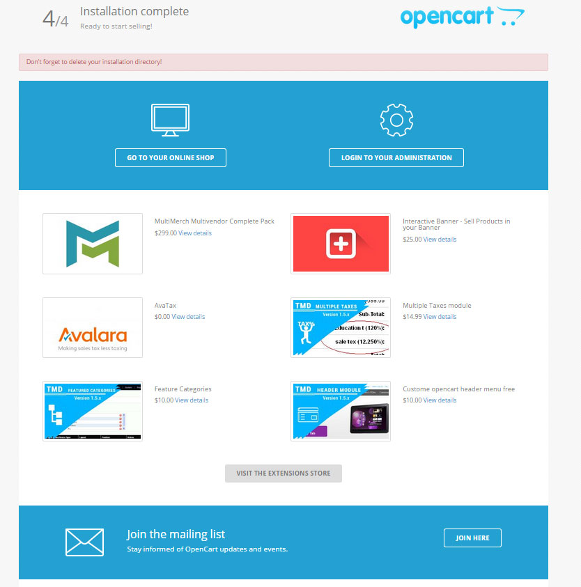 hostinger vps opencart completed installation