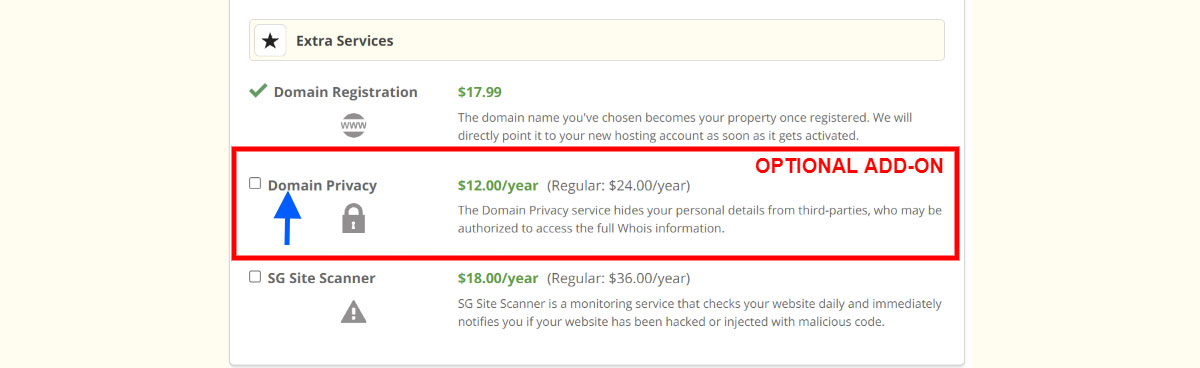 siteground domain addon privacy protection
