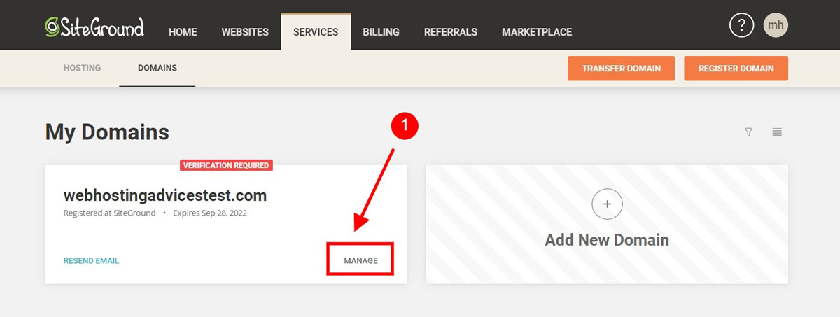Siteground Manage Domain Name