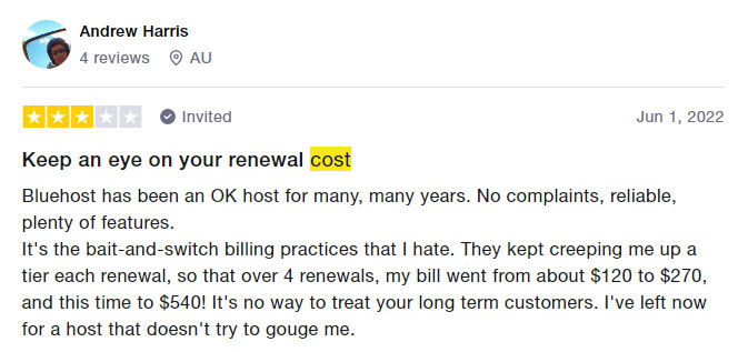 bluehost cost review