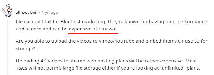 bluehost renewal is expensive