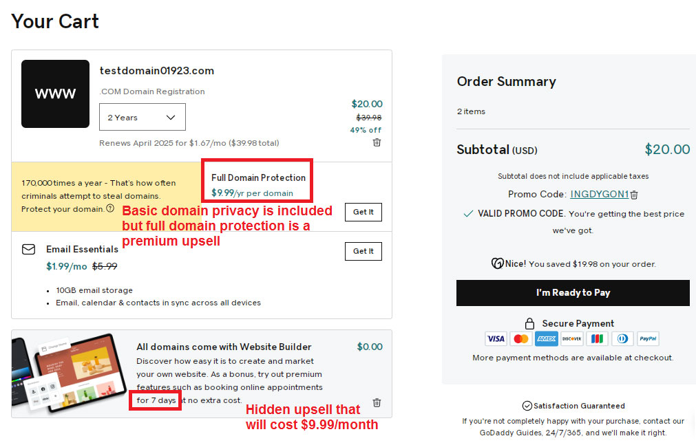 godaddys expensive upsells