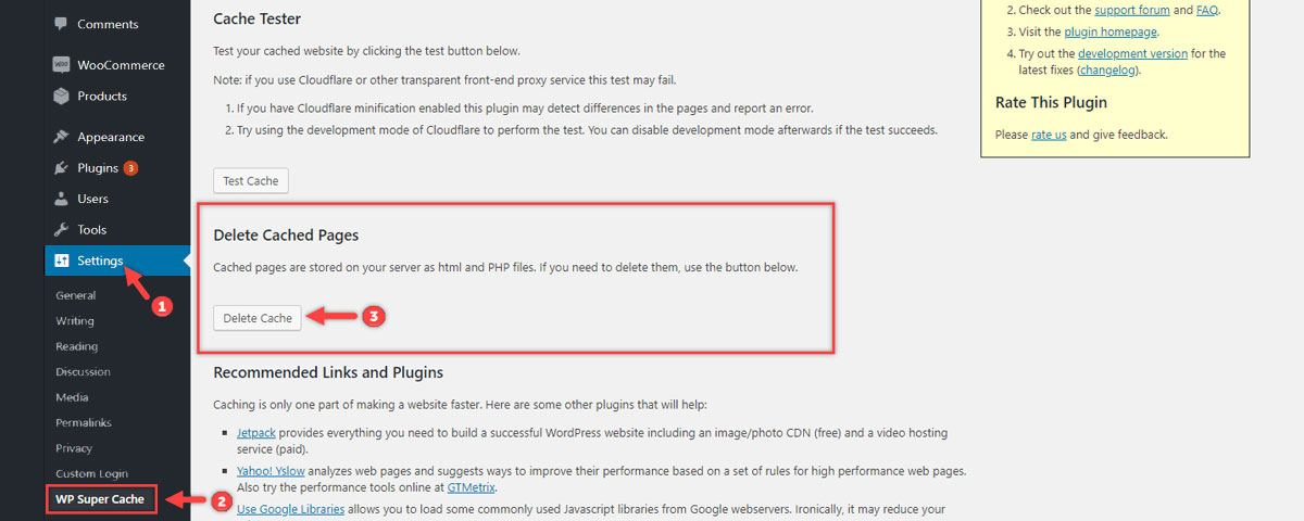 WP Super Cache Delete Cahche