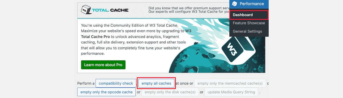 W3 Total Cache - Clear Cache