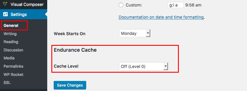 Bluehost Endurance Cache option