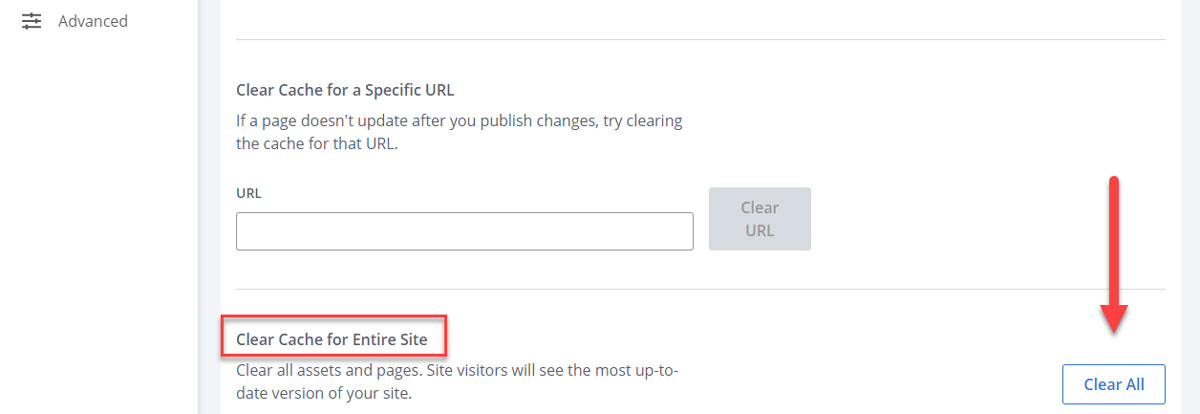 Bluehost Disable cache options on dashboard