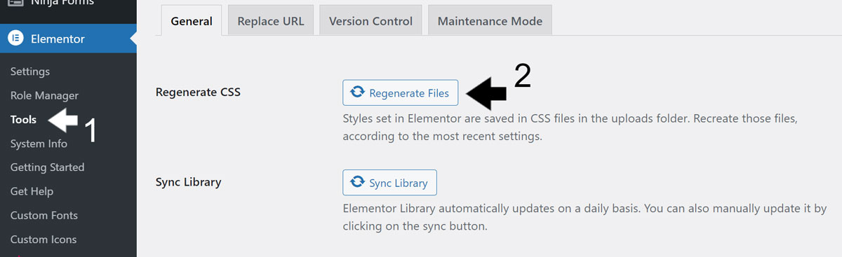 Elementor Regenerate Files Option