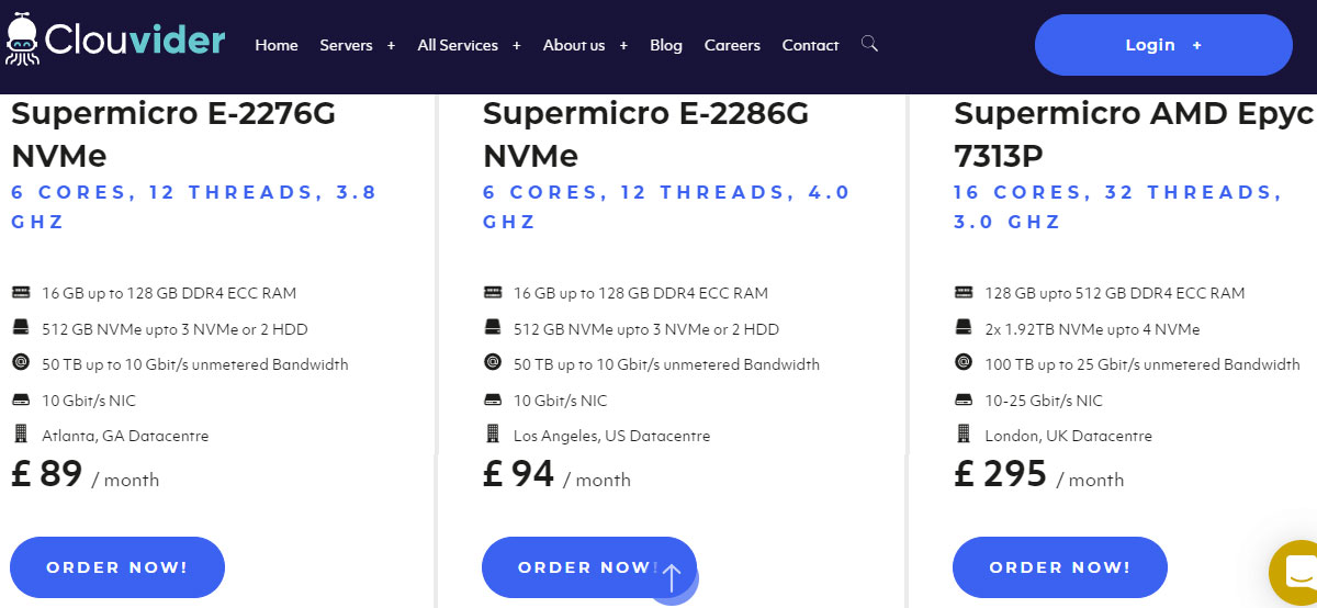 clouvider 10gbps dedicated severs pricing