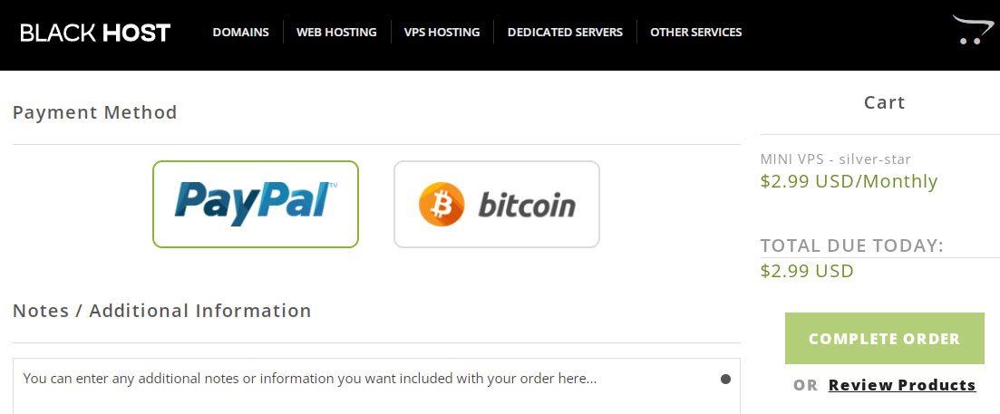 blackhost accepts paypal payments