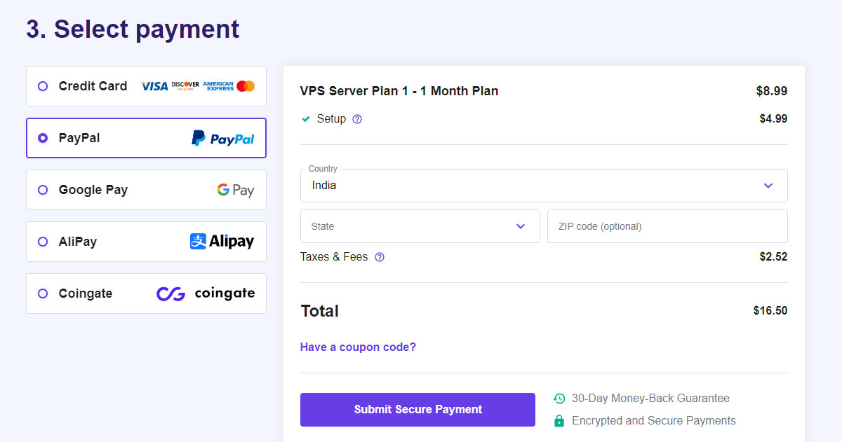 hostinger paypal available at checkout