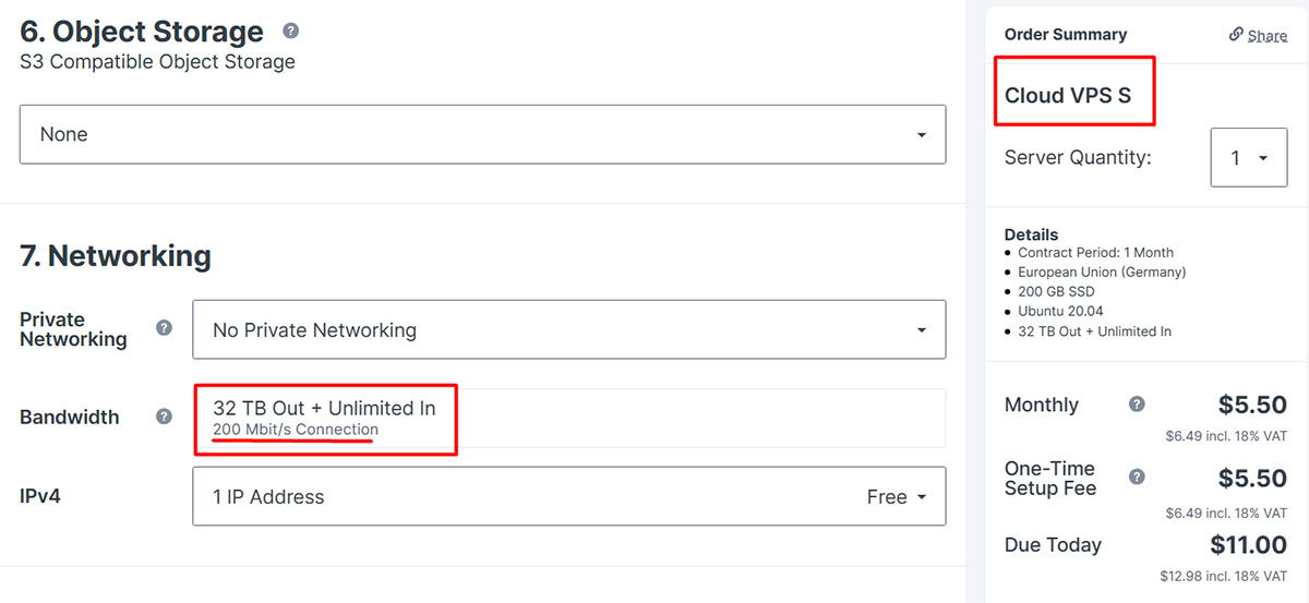 contabo bandwidth details