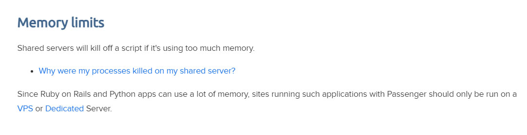 memory limits for nodejs in dreamhost
