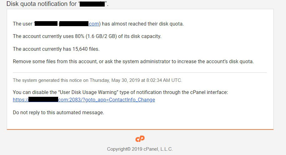 disk quota notification
