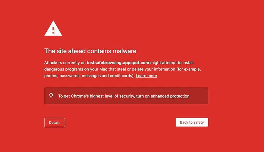 hacked website notice by chrome