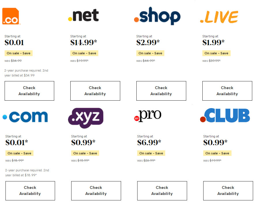 GoDaddy Domain Price List