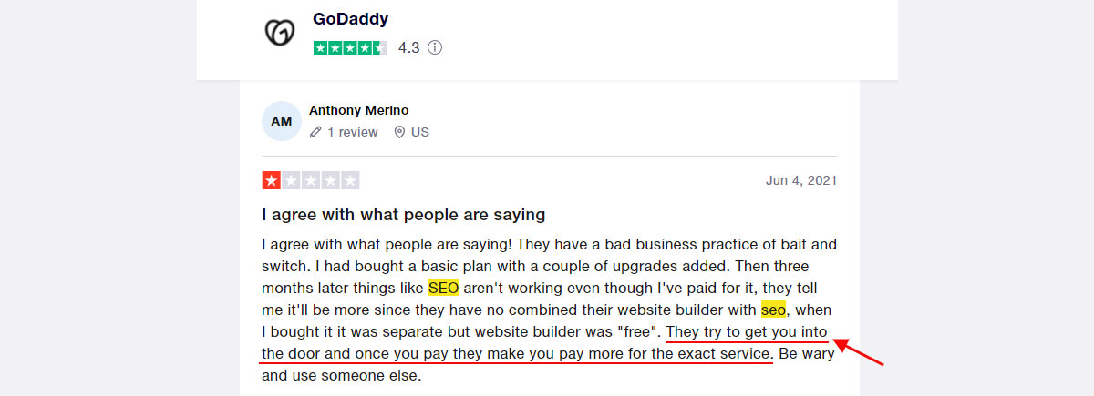 Godaddy TrustPilot Review