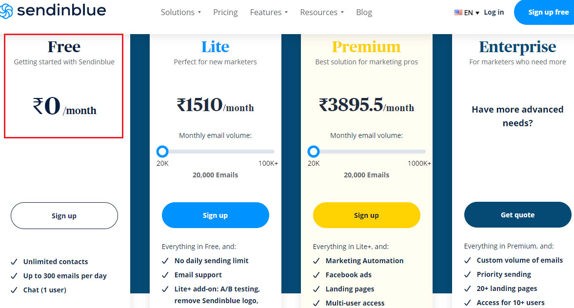 sendinblue free plan