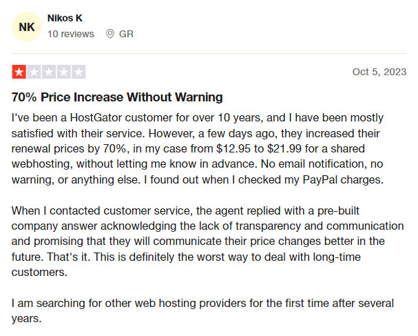 hostgator price change review