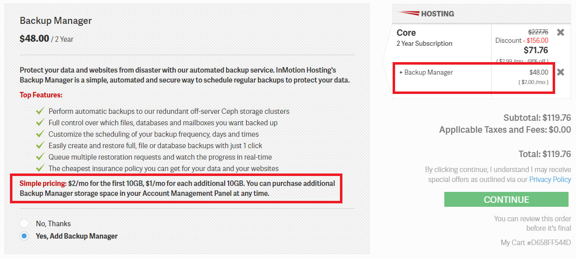 backup manager cost
